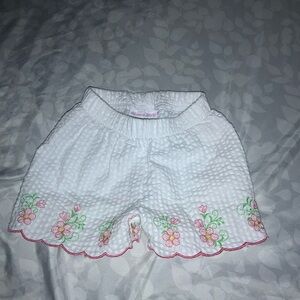 Bonnie Jean Baby Girl White Pink Floral Seersucker Embroidered Shorts 6-9M NWOT